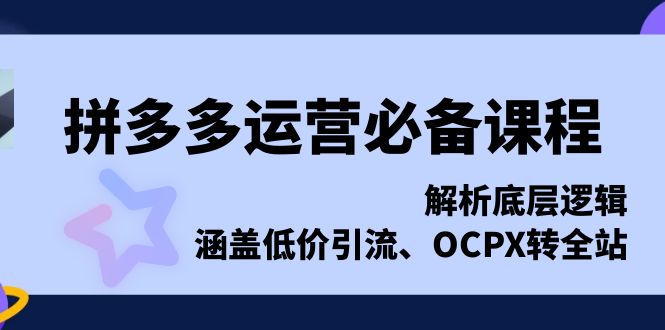 拼多多运营必备课程，解析底层逻辑，涵盖低价引流、OCPX转全站 - 搞薯条网-搞薯条网