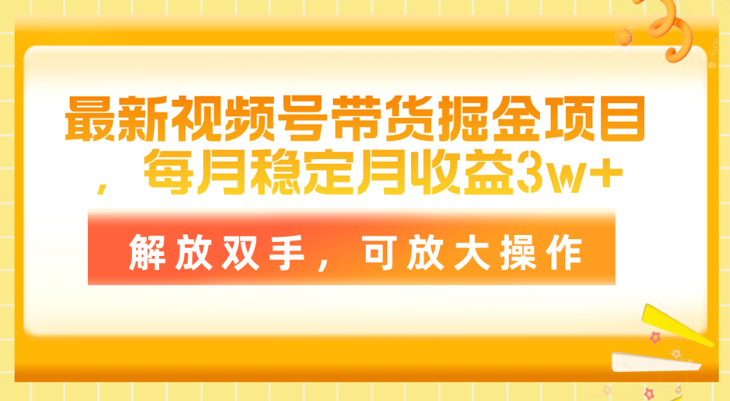 最新视频号带货掘金项目，每月稳定月收益3w+，解放双手，可放大操作 - 搞薯条网-搞薯条网