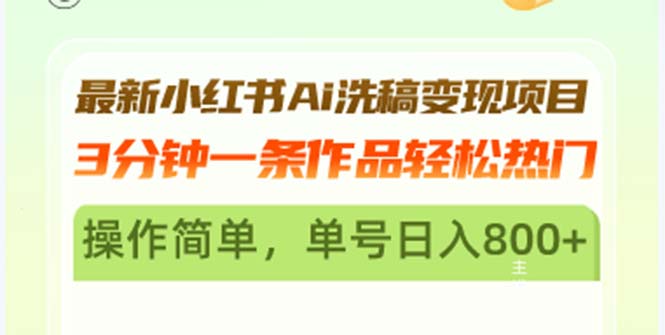 最新小红书Ai洗稿变现项目 3分钟一条作品轻松热门 操作简单，单号日入800+ - 搞薯条网-搞薯条网