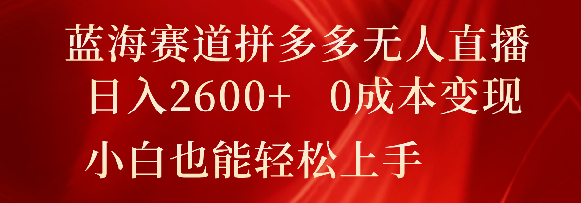 蓝海赛道拼多多无人直播，日入2600+，0成本变现，小白也能轻松上手 - 搞薯条网-搞薯条网