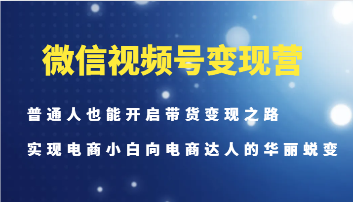 微信视频号变现营-普通人也能开启带货变现之路，实现电商小白向电商达人的华丽蜕变 - 搞薯条网-搞薯条网