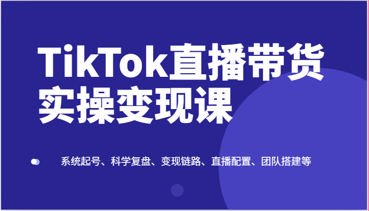 TikTok直播带货实操变现课：系统起号、科学复盘、变现链路、直播配置、团队搭建等 - 搞薯条网-搞薯条网