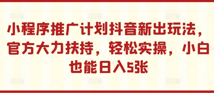 小程序推广计划抖音新出玩法，官方大力扶持，轻松实操，小白也能日入5张【揭秘】 - 搞薯条网-搞薯条网