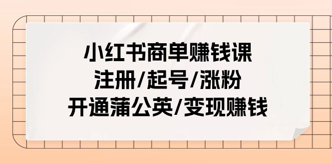 小红书商单赚钱课：注册/起号/涨粉/开通蒲公英/变现赚钱(25节课) - 搞薯条网-搞薯条网